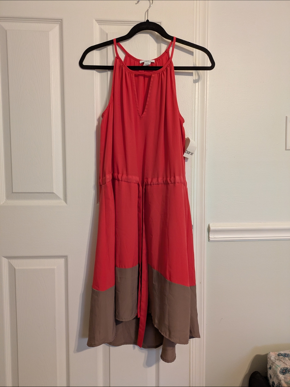Bar III Pink and Taupe Colorblock Halter Midi Dress